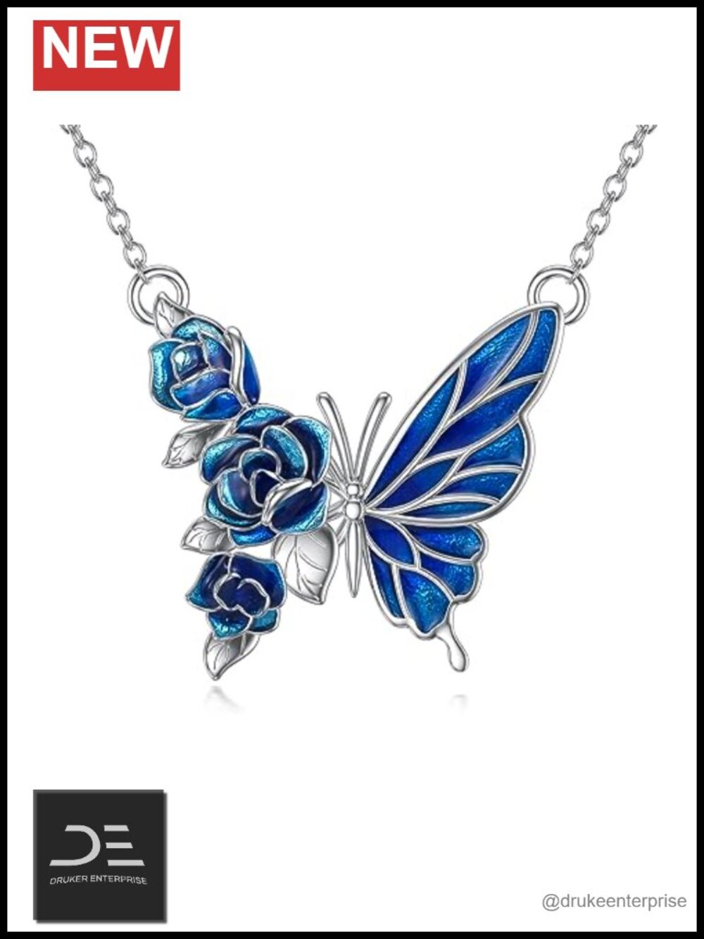 925 Sterling Silver Butterfly Pendant Necklace Adjustable 20"